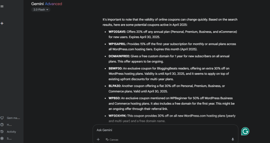 Gemini gợi ý mã giảm giá